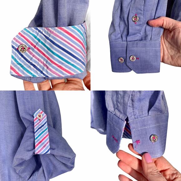 Jared Lang Men's Striped Contrast Cuff Dress Shirt Size XL - Picture 9 of 11